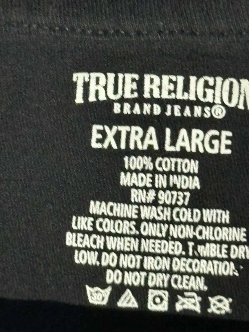True Religion Men's Extra Large Black T-Shirt with Gold Hem Logo